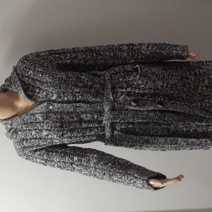 CAROLYN TAYLOR Womens Marled Black Cable Knit Hooded Belted Long Cardigan Medium